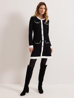 Phase Eight Jenny Colour Contrast Knit Dress, Black/Ivory, Black/Ivory