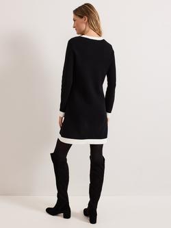 Phase Eight Jenny Colour Contrast Knit Dress, Black/Ivory - view 2, Black/Ivory