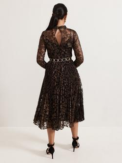 Phase Eight Petite Theodora Leopard Print Pleated Midi Dress, Black/Multi - view 2, Black/Multi