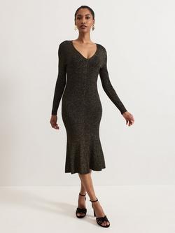 Phase Eight Tillie Metallic Thread Dress, Gold, Gold