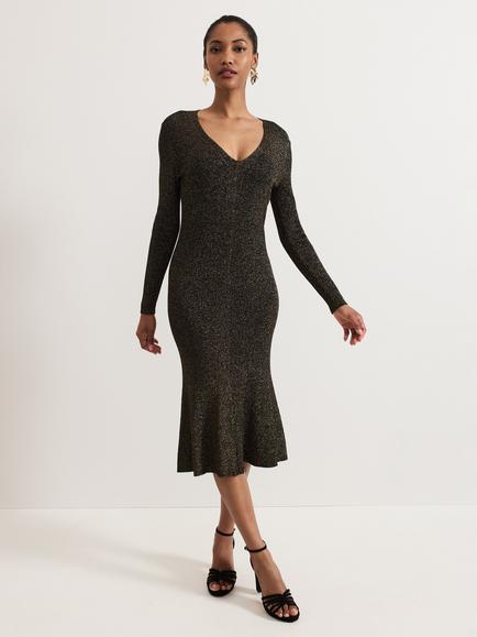 Phase Eight Tillie Metallic Thread Dress, Gold, Gold