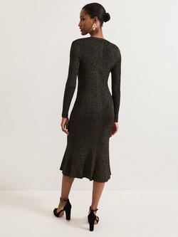 Phase Eight Tillie Metallic Thread Dress, Gold - view 2, Gold