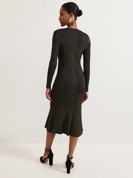 Phase Eight Tillie Metallic Thread Dress, Gold - view 2, Gold