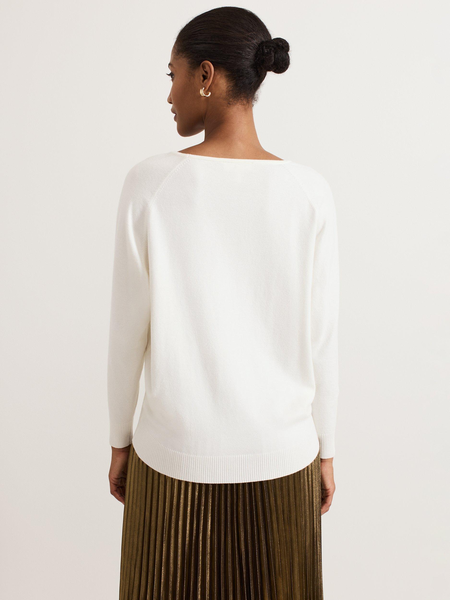 Product image 2 of 6, which shows Phase Eight Senita V-Neck Jumper, Winter White, XS