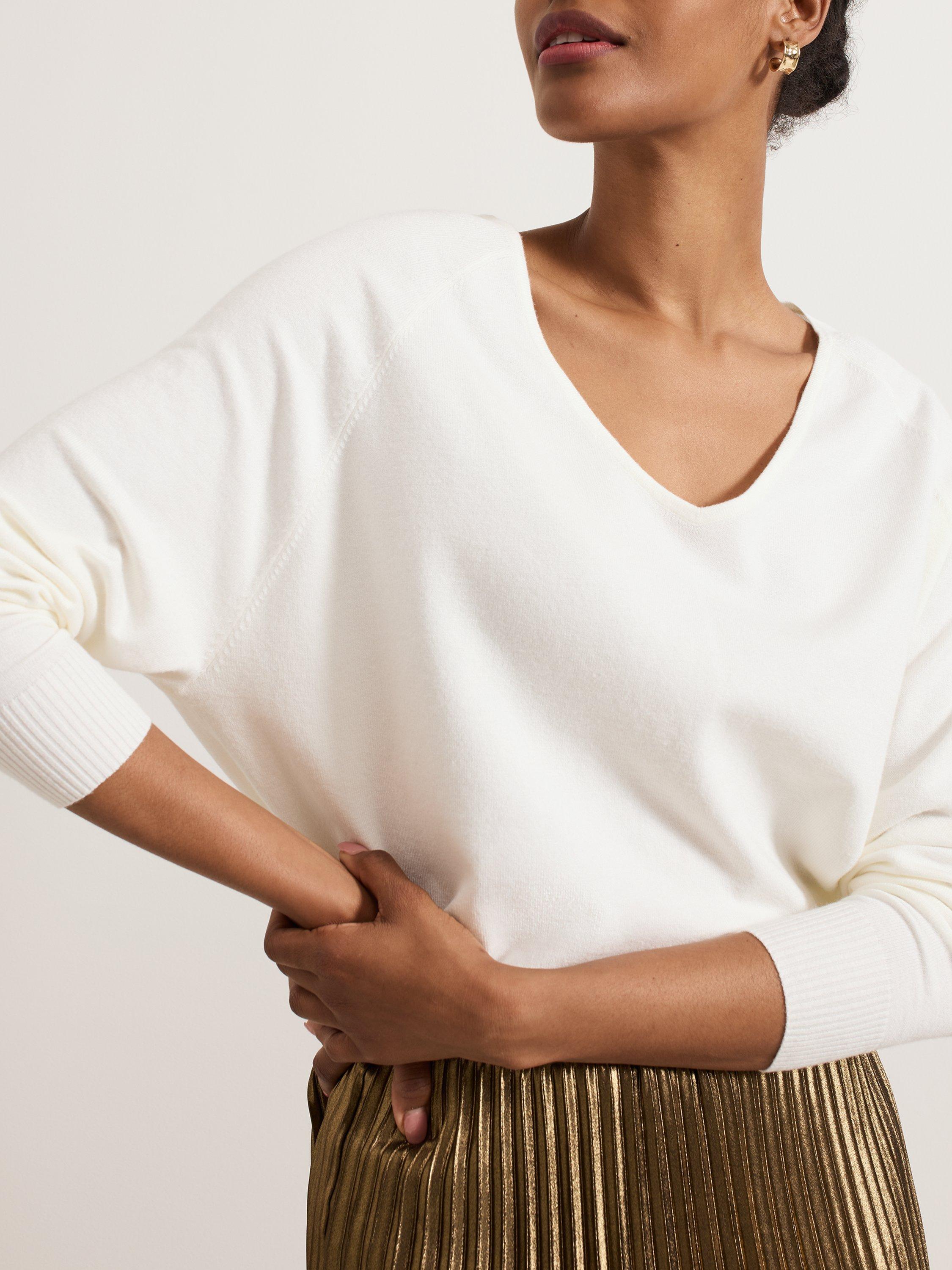 Product image 4 of 6, which shows Phase Eight Senita V-Neck Jumper, Winter White, XS