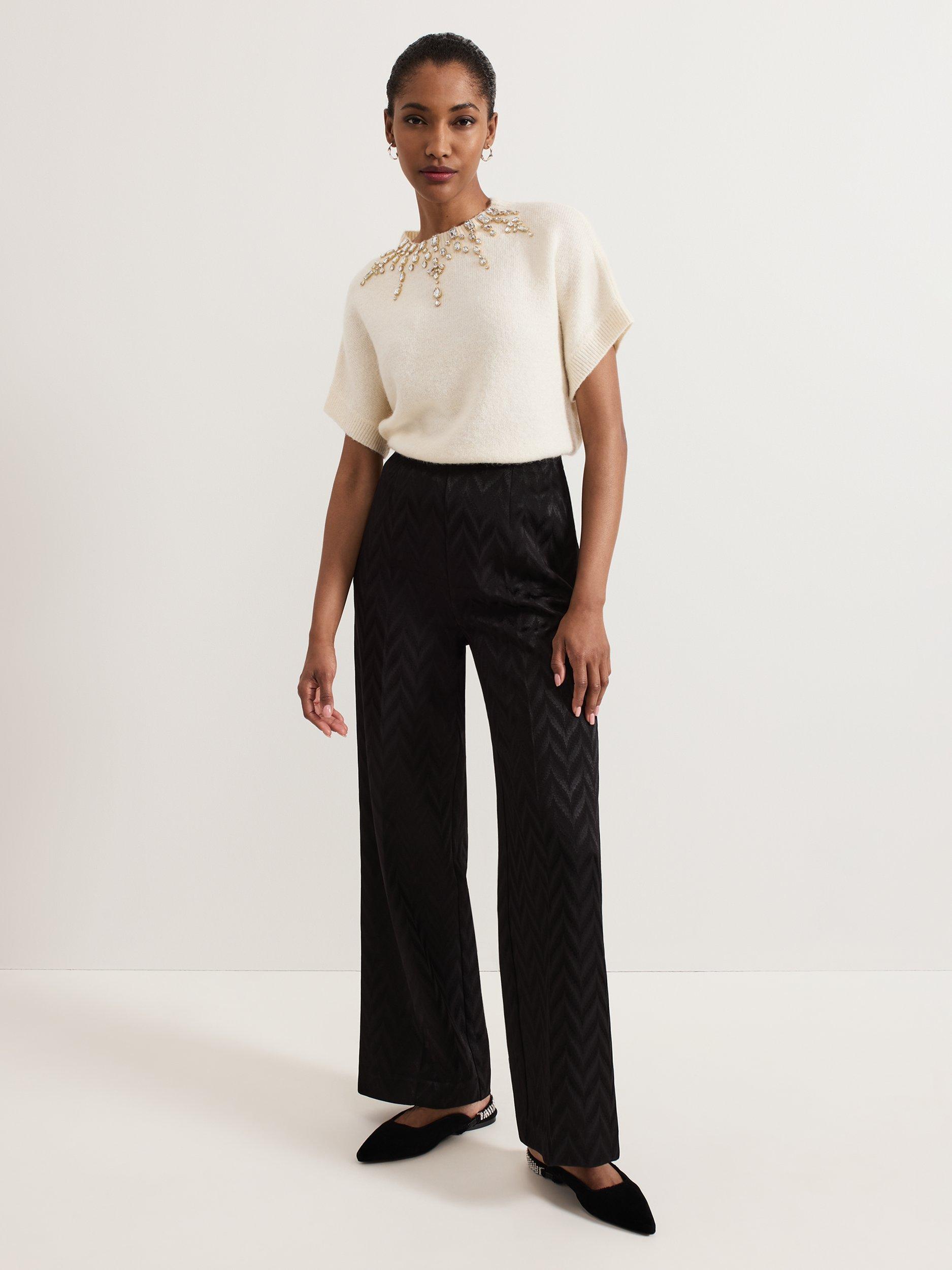 Product image 3 of 7, which shows Phase Eight Allie Jewelled Knit Top, Ivory, S
