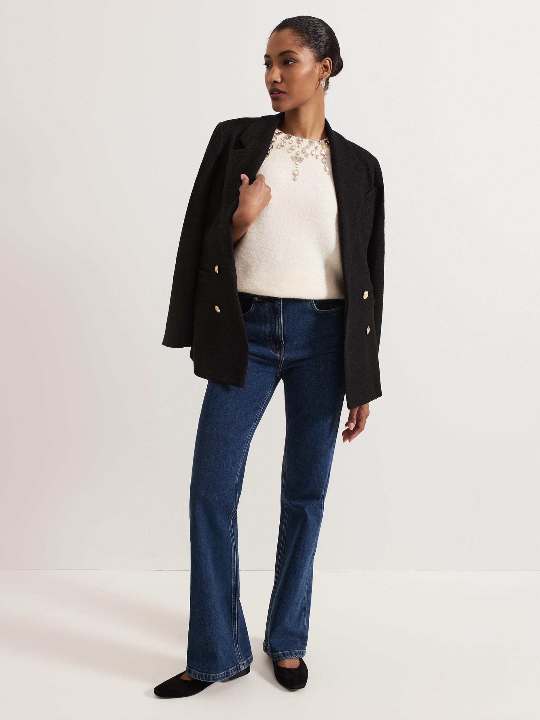 Product image 7 of 7, which shows Phase Eight Allie Jewelled Knit Top, Ivory, S