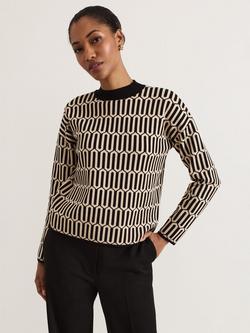 Phase Eight Tanya Geometric Knit Top, Gunmetal, Gunmetal