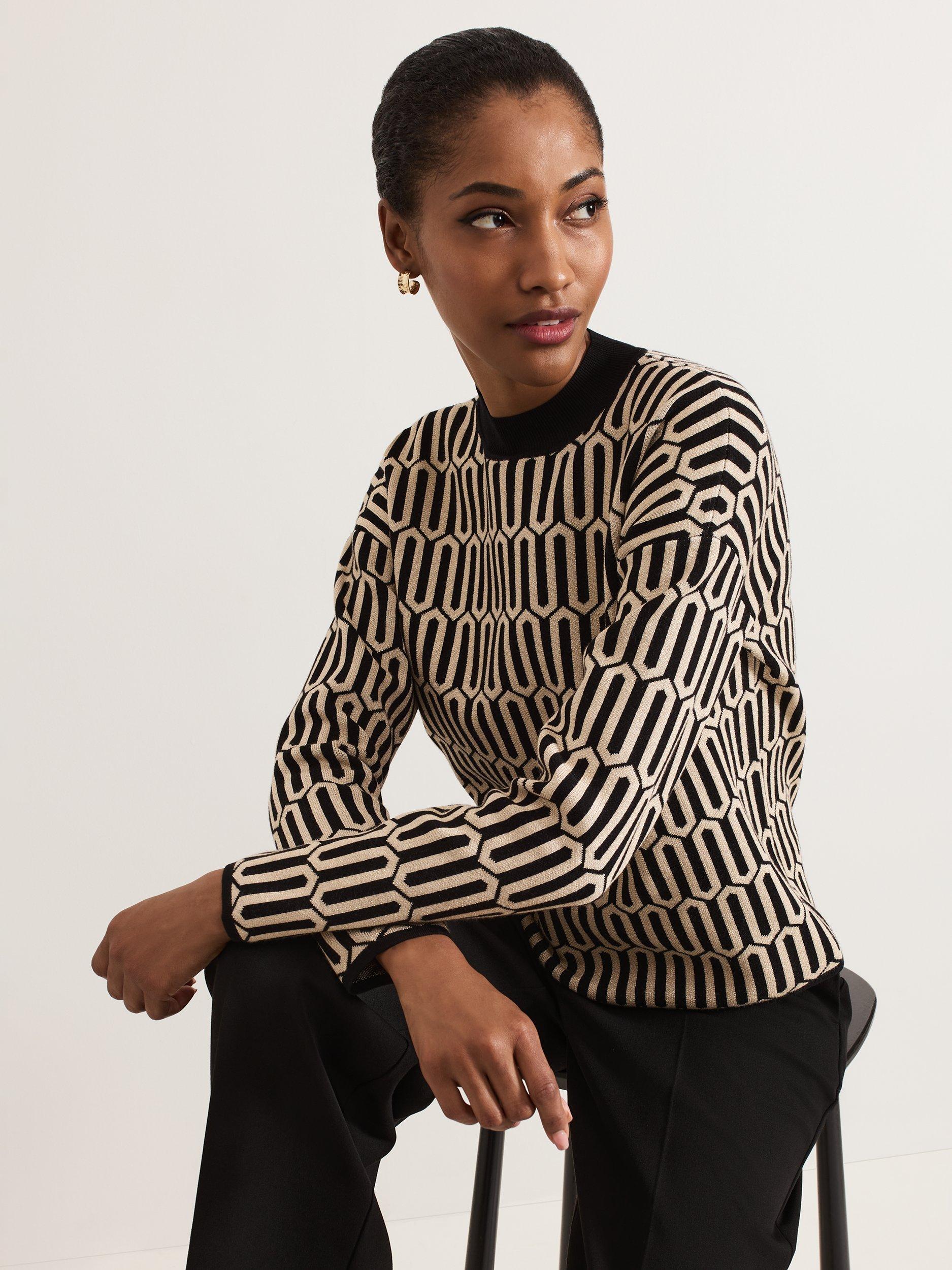 Product image 4 of 7, which shows Phase Eight Tanya Geometric Knit Top, Gunmetal, XS