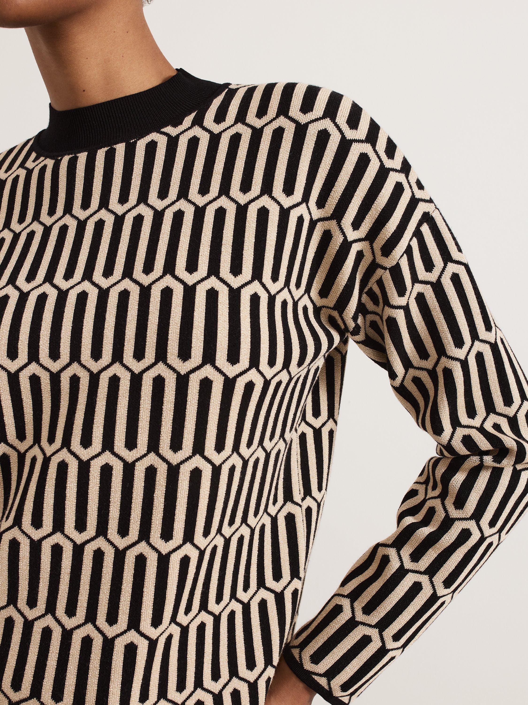 Product image 7 of 7, which shows Phase Eight Tanya Geometric Knit Top, Gunmetal, XS