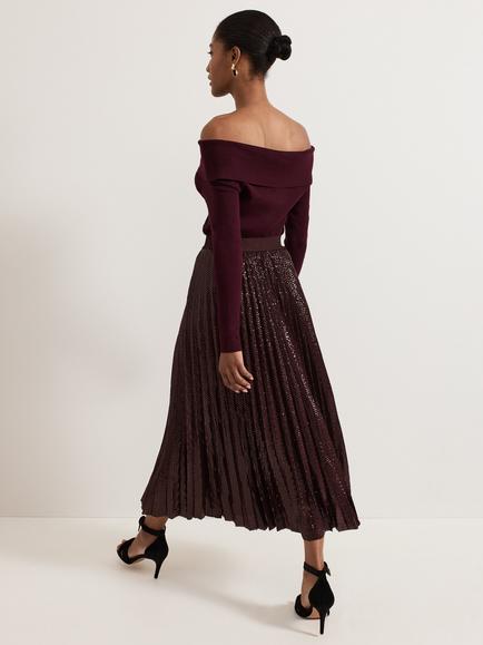 Phase Eight Alaina Sequin Skirt, Burgundy - view 2, Burgundy