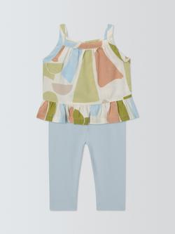 John Lewis ANYDAY Baby Abstract Linen Blend Top and Leggings, Multi/Blue, Multi/Blue