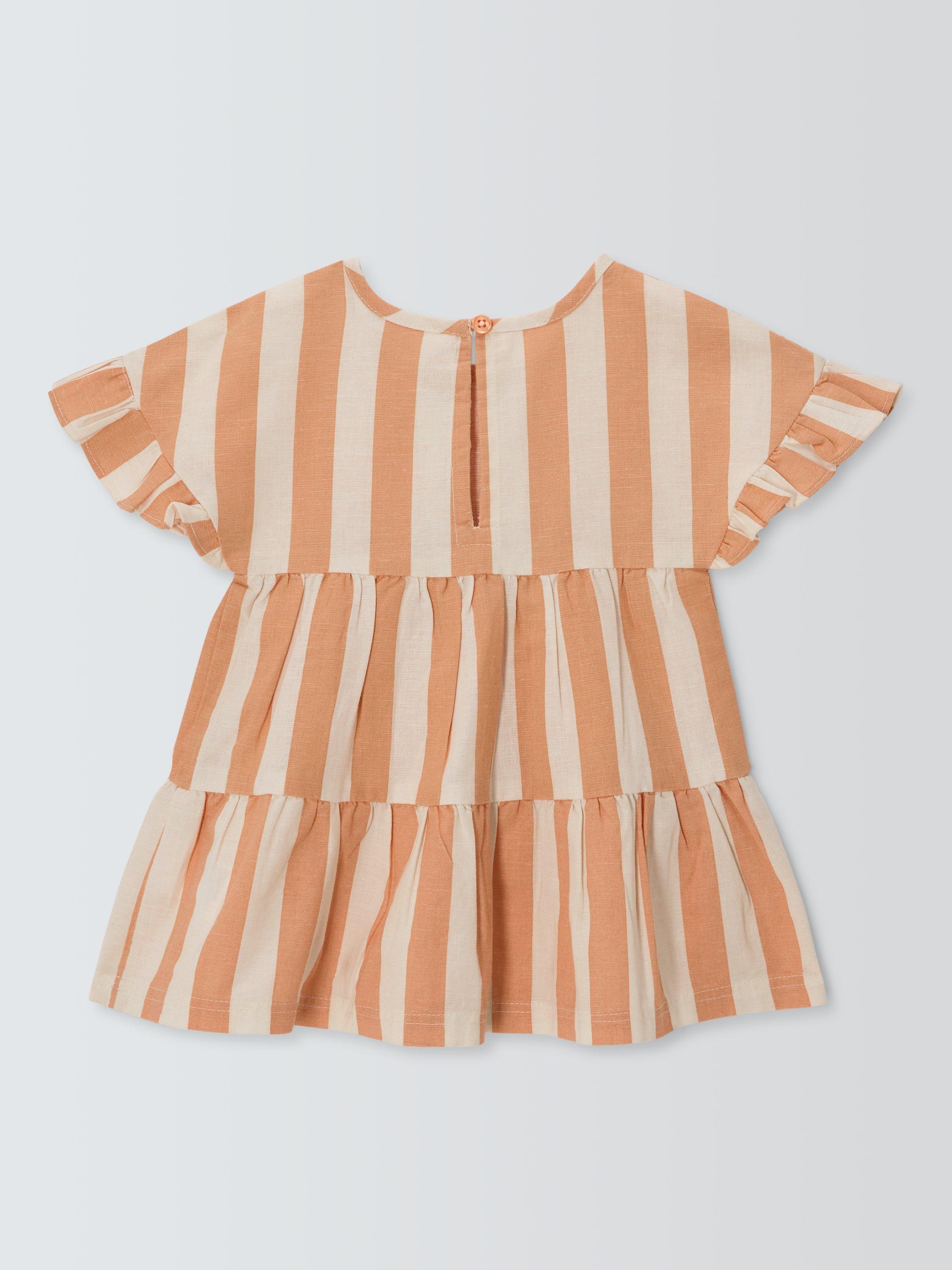Product image 2 of 3, which shows John Lewis ANYDAY Baby Linen Blend Dress, Toast Stripe, 3-6 months