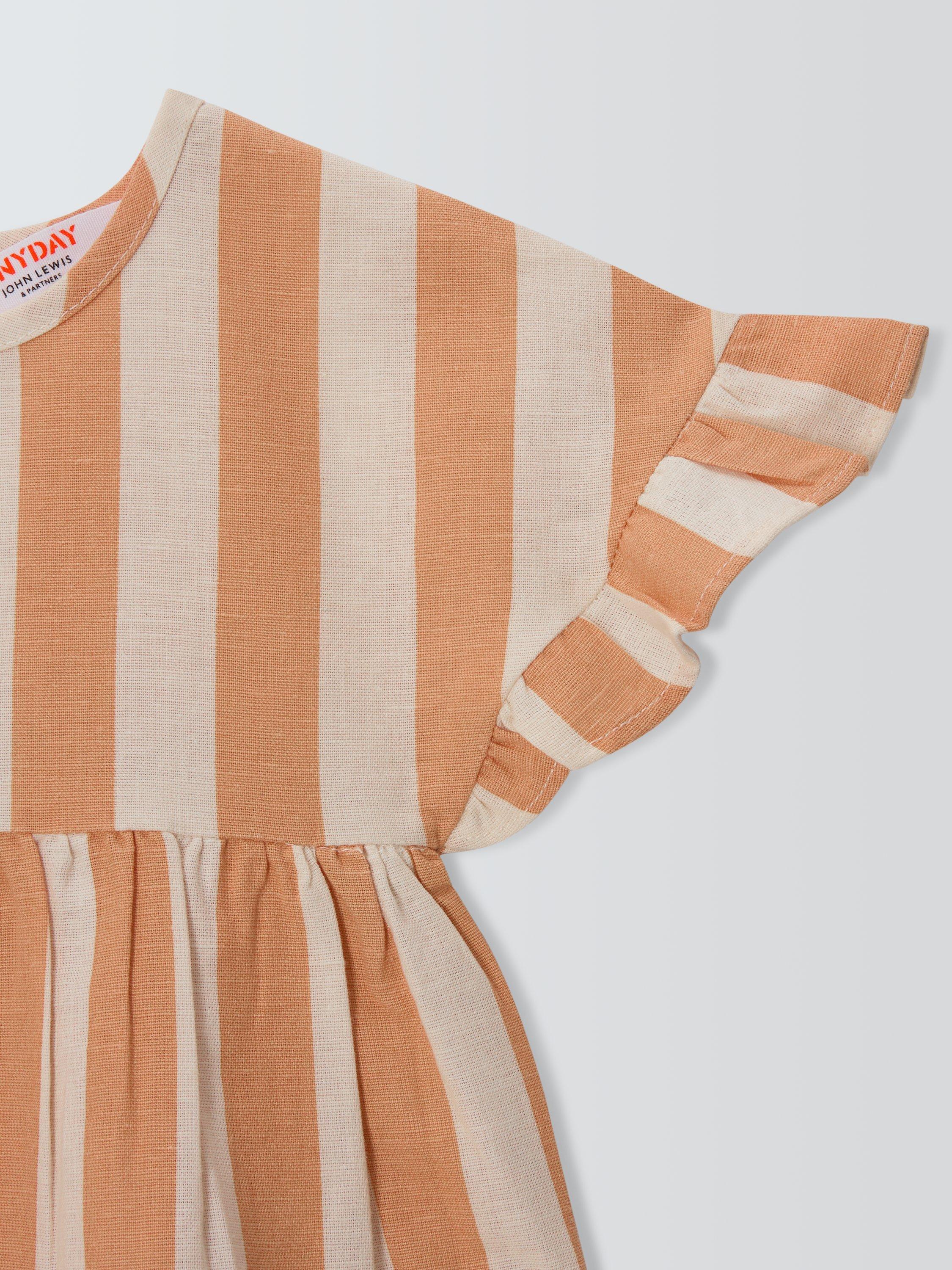 Product image 3 of 3, which shows John Lewis ANYDAY Baby Linen Blend Dress, Toast Stripe, 3-6 months