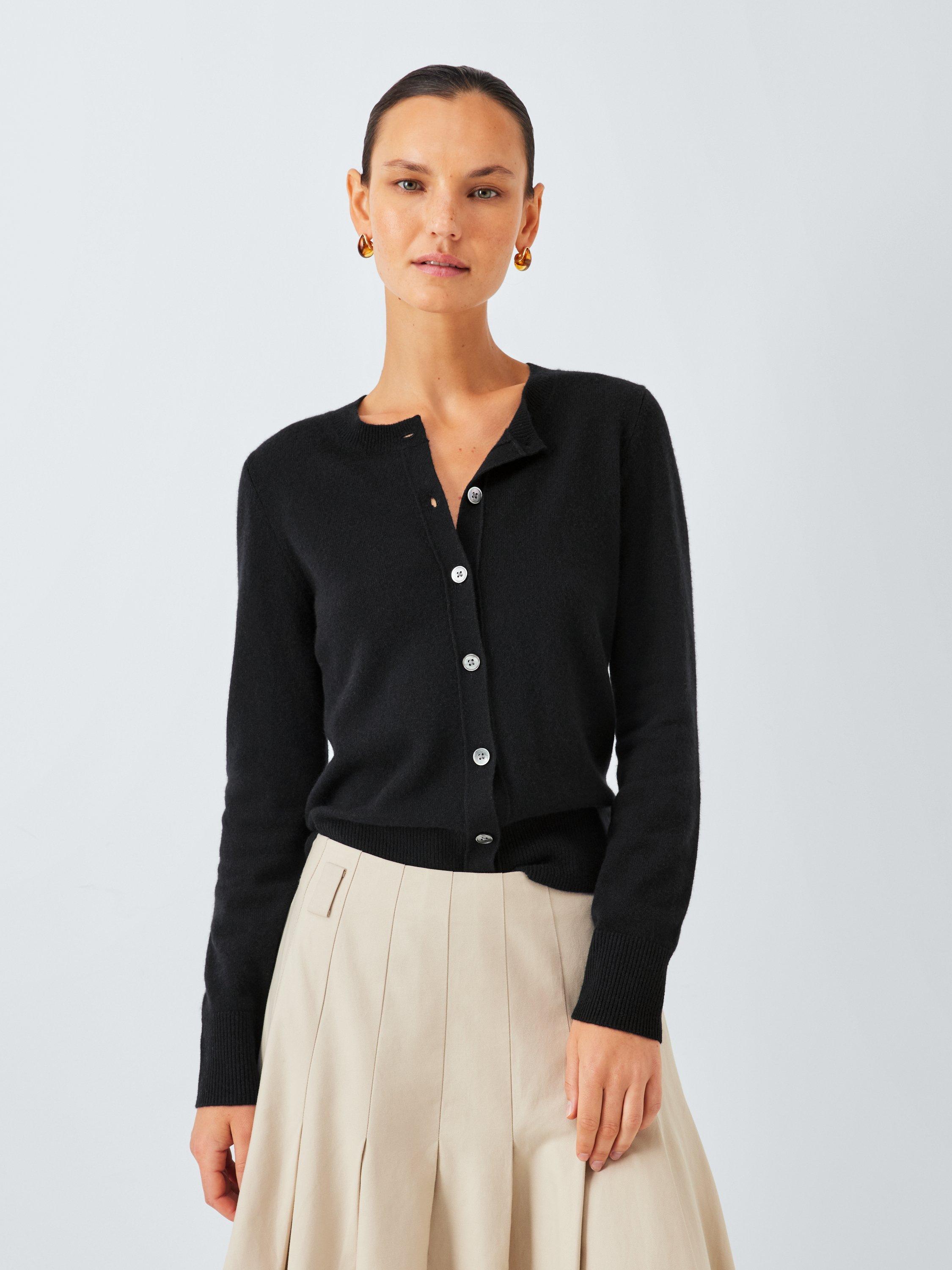 Product image 1 of 7, which shows John Lewis Cashmere Crew Neck Cardigan, Black, 8