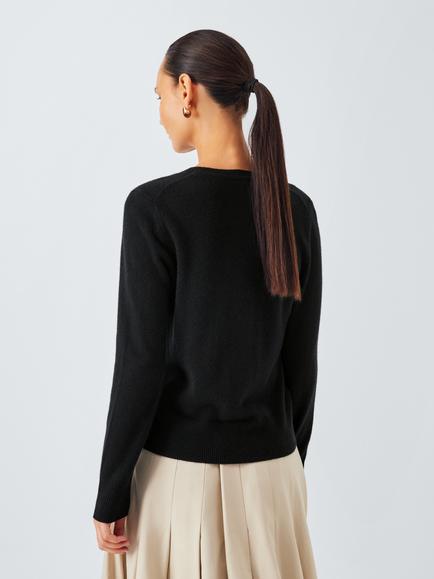 John Lewis Cashmere Crew Neck Cardigan - view 2, Black