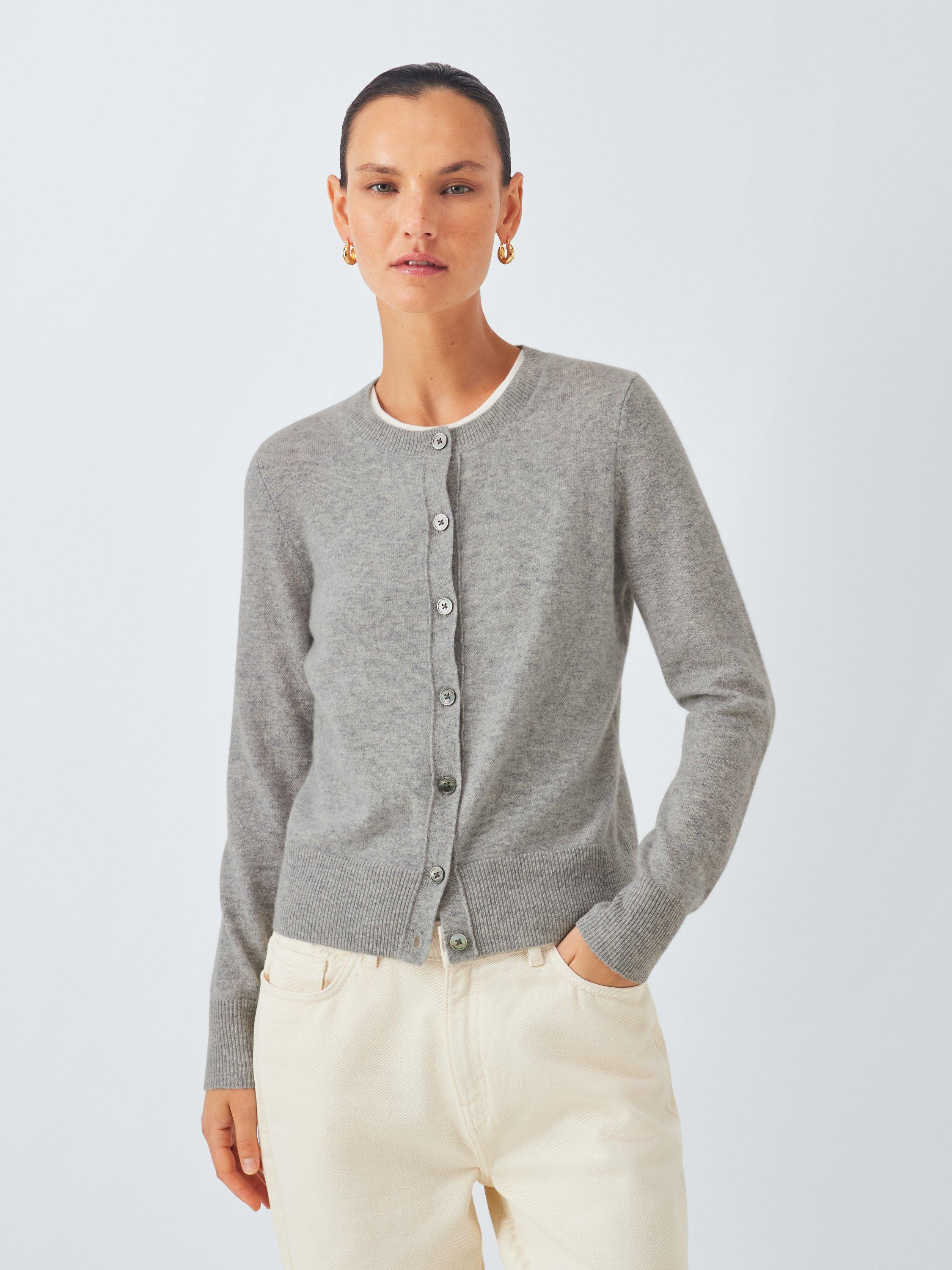 Product image 1 of 7, which shows John Lewis Cashmere Crew Neck Cardigan, Grey, 8
