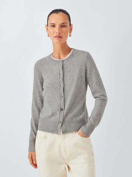 John Lewis Cashmere Crew Neck Cardigan, Grey