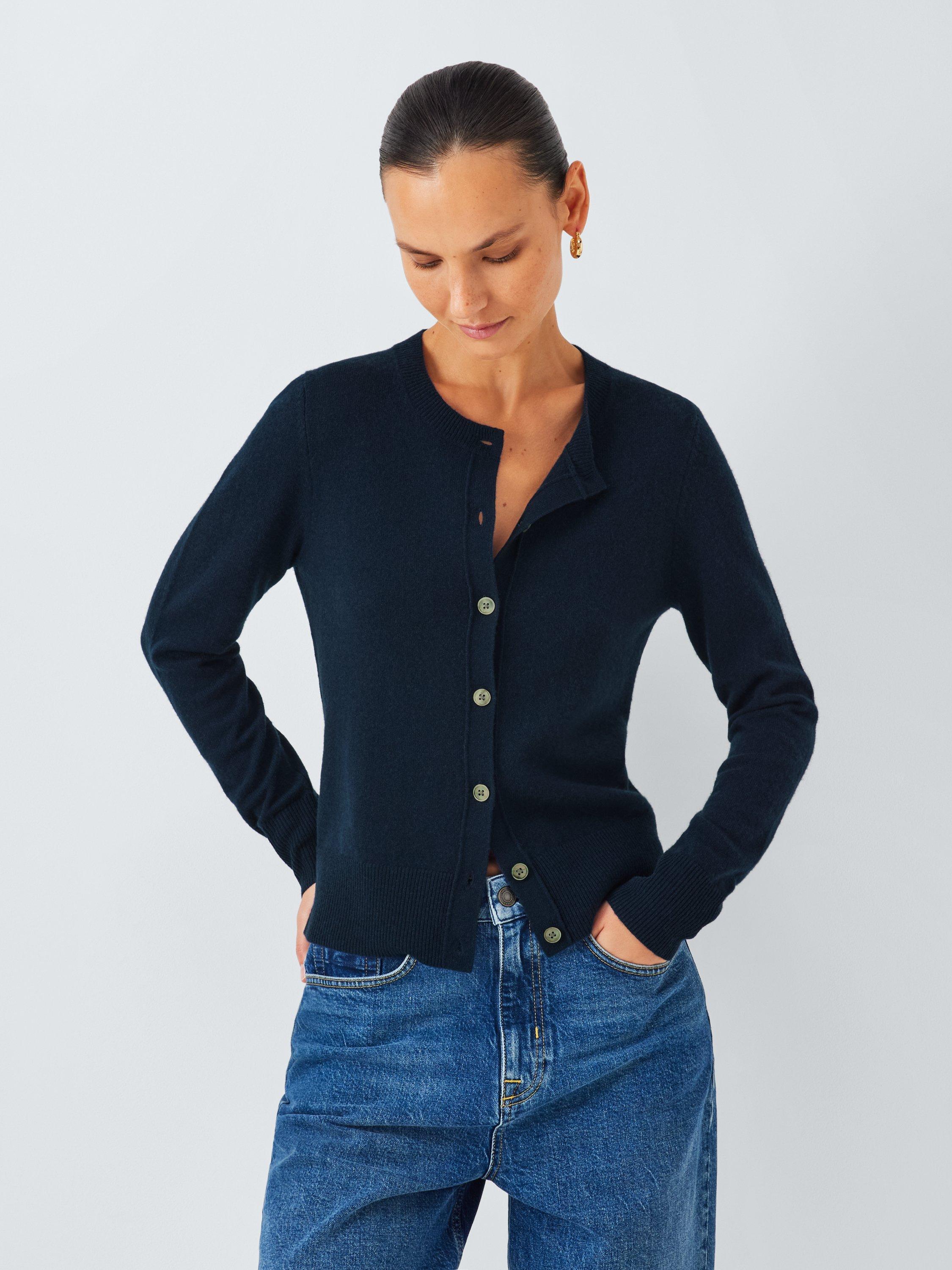 Product image 1 of 7, which shows John Lewis Cashmere Crew Neck Cardigan, Navy, 8