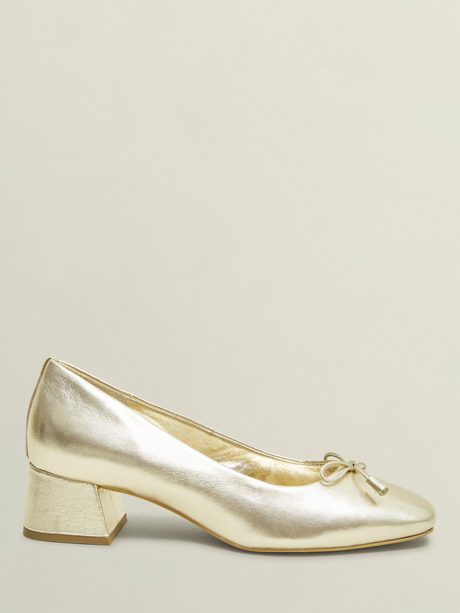 Hobbs Andie Leather Heeled Ballerina Courts, Gold