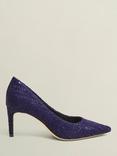 Hobbs Leila Sequin Tweed Pointed Heeled Courts, Midnight