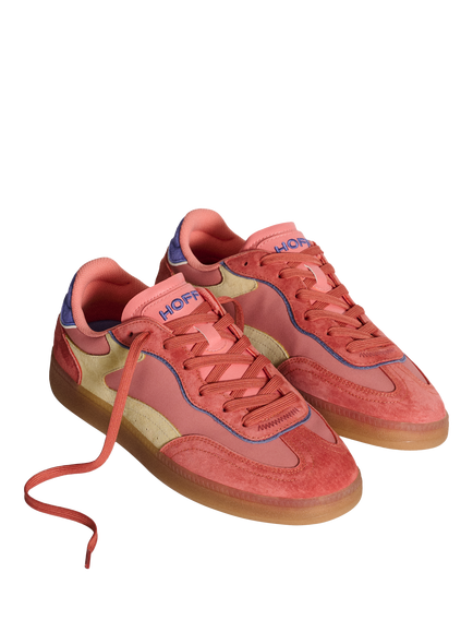 HOFF Park Pink Leather Blend Lace Up Trainers, Pink/Multi - view 2, Pink/Multi