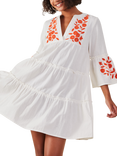 Accessorize Embroidered Flute Sleeve Beach Dress, Ivory