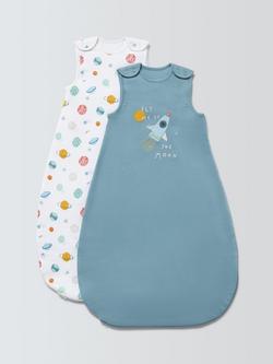 John Lewis Space Baby Sleeping Bag, 0.5 + 1.5 Tog, Pack of 2, Blue, Blue