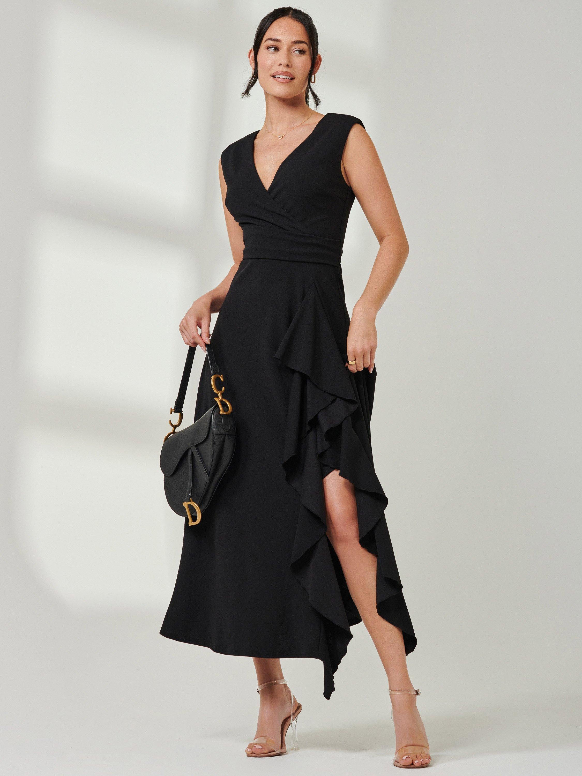 Black wrap frill dress clearance