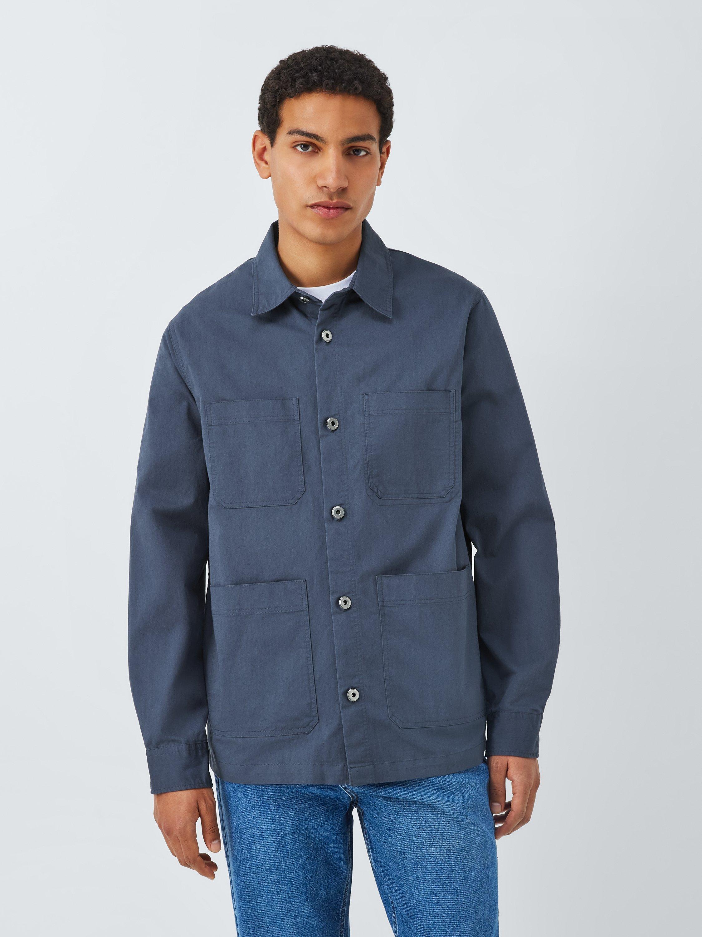 Product image 1 of 6, which shows John Lewis ANYDAY Cotton Blend Regular Fit Pocket Overshirt, India Ink, S
