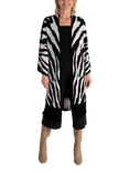 chesca Zebra Fringe Longline Cardigan, Black/White