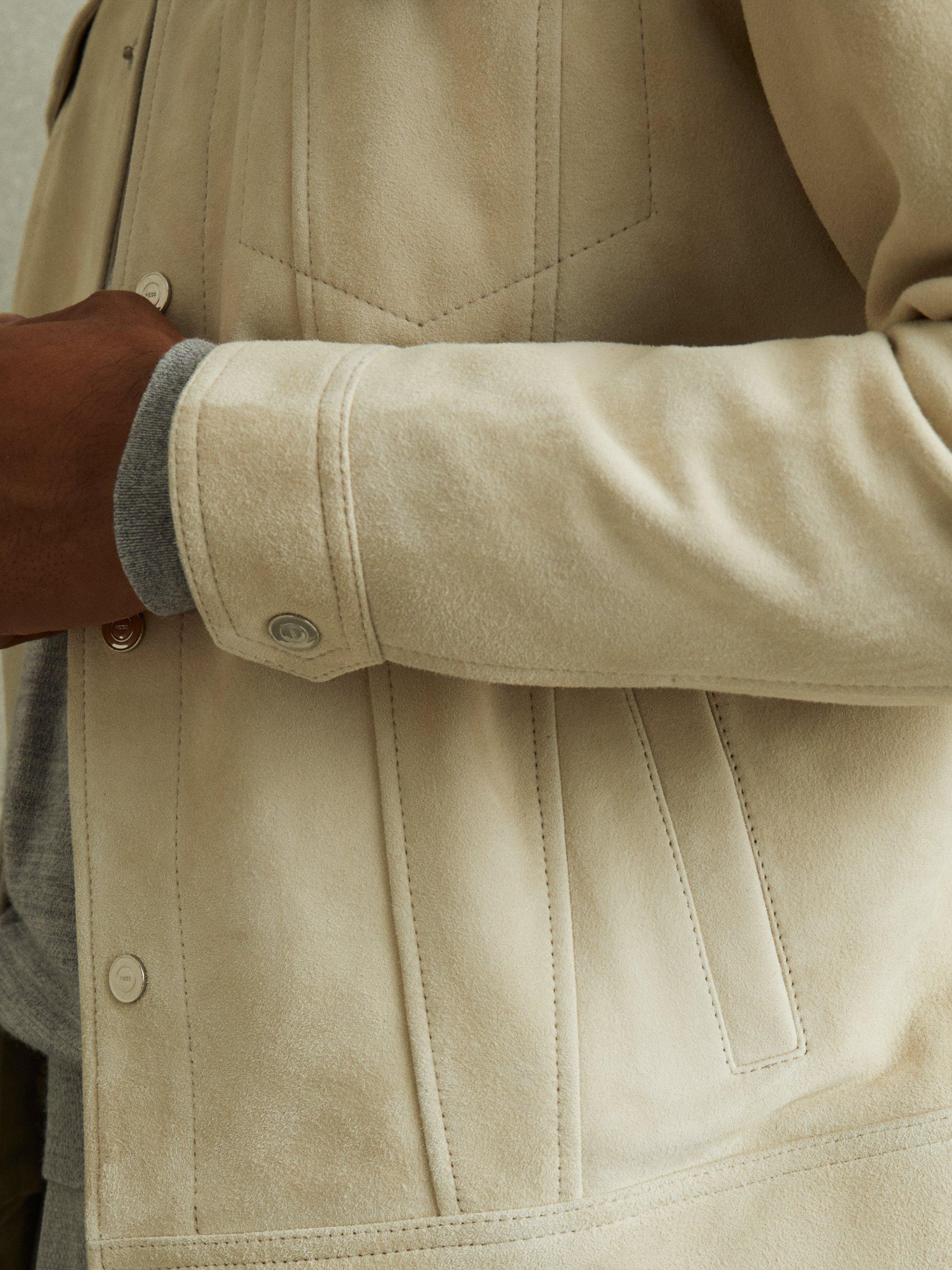 Product image 5 of 5, which shows Reiss Eden Leather Jacket, Off White, S