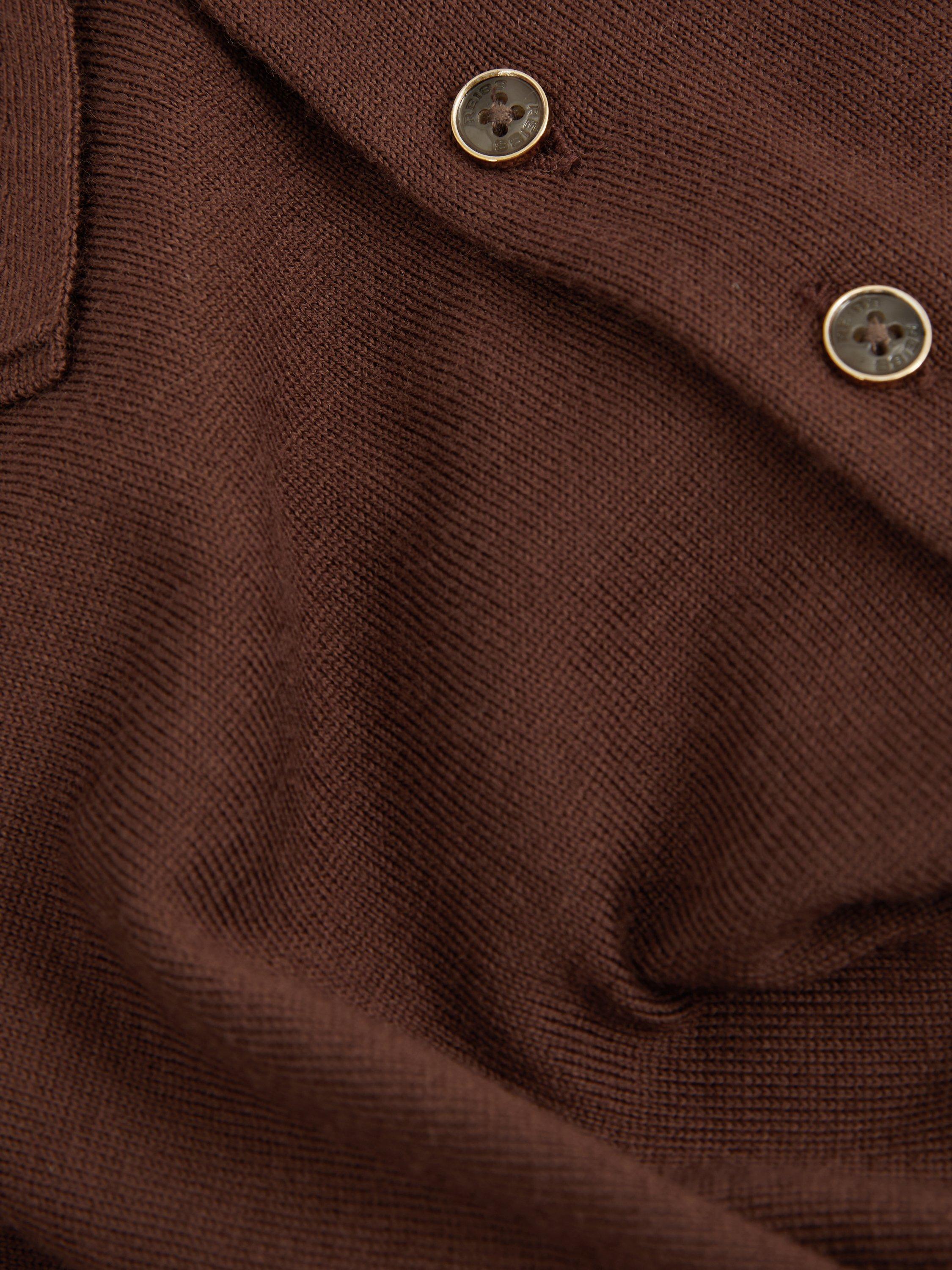 Product image 3 of 5, which shows Reiss Trafford Wool Polo Shirt, Treacle Brown, XL