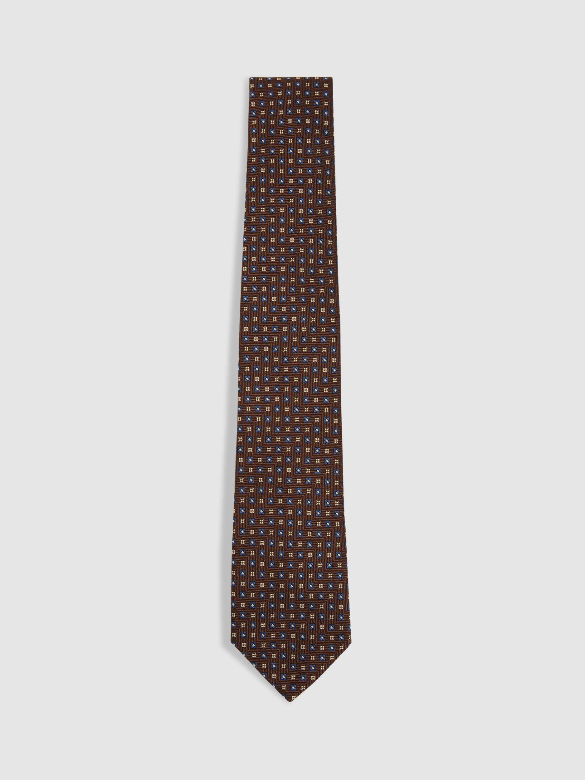 Reiss Pelosa Silk Blend Geometric Tie, Tobacco/Navy, One Size