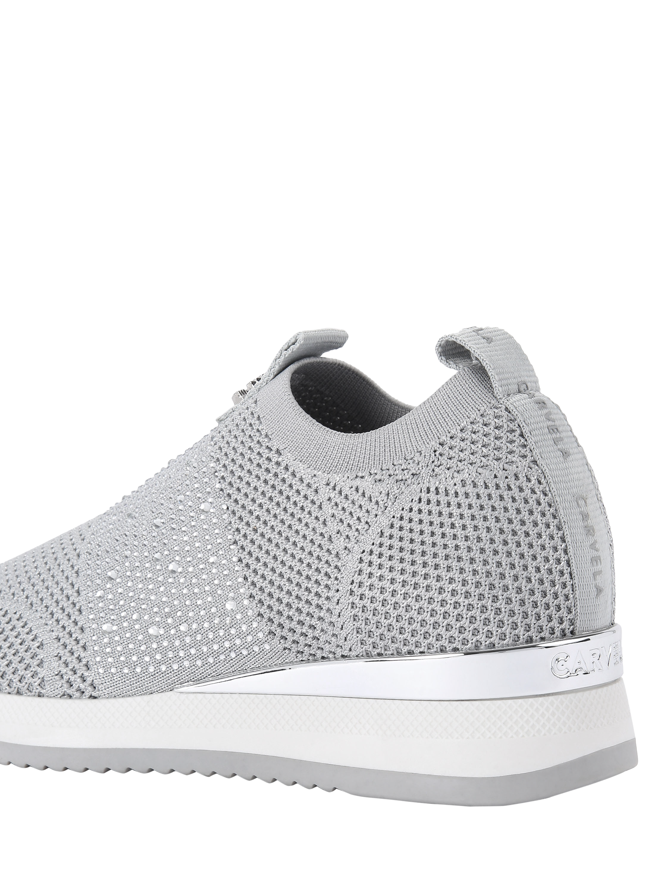 Carvela Janeiro 2 Knitted Embellished Slip On Trainers Silver