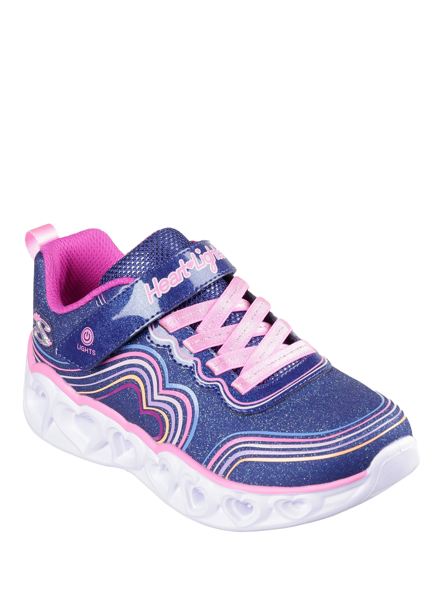 Product image 2 of 4, which shows Skechers Kids' Retro Hearts Light Up Trainers, Navy/Multi, 9.5 Jnr