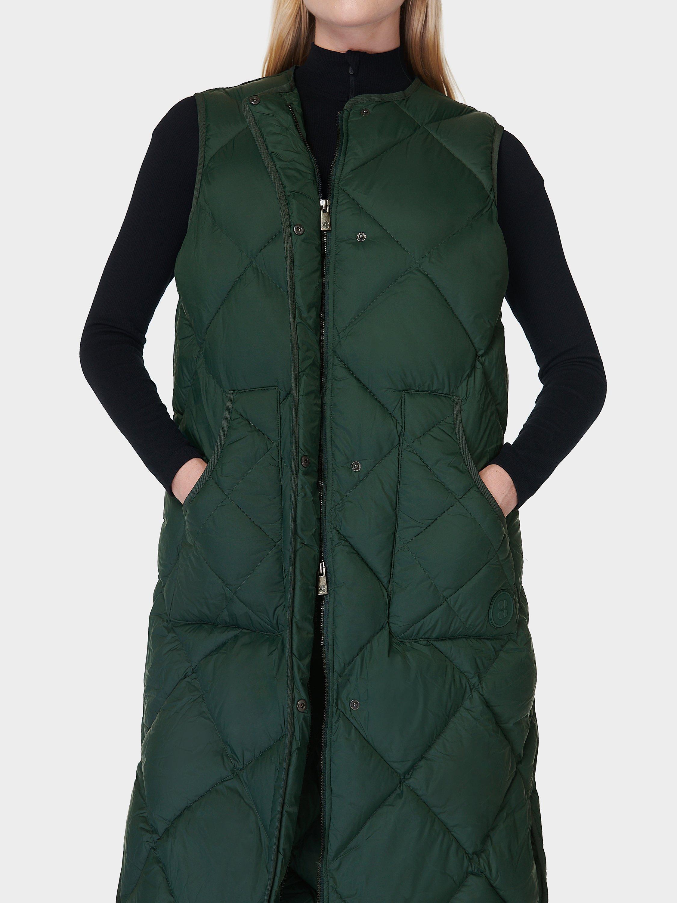 Product image 4 of 6, which shows Sweaty Betty Downtown Longline Quilted Gilet, Trek Green, L