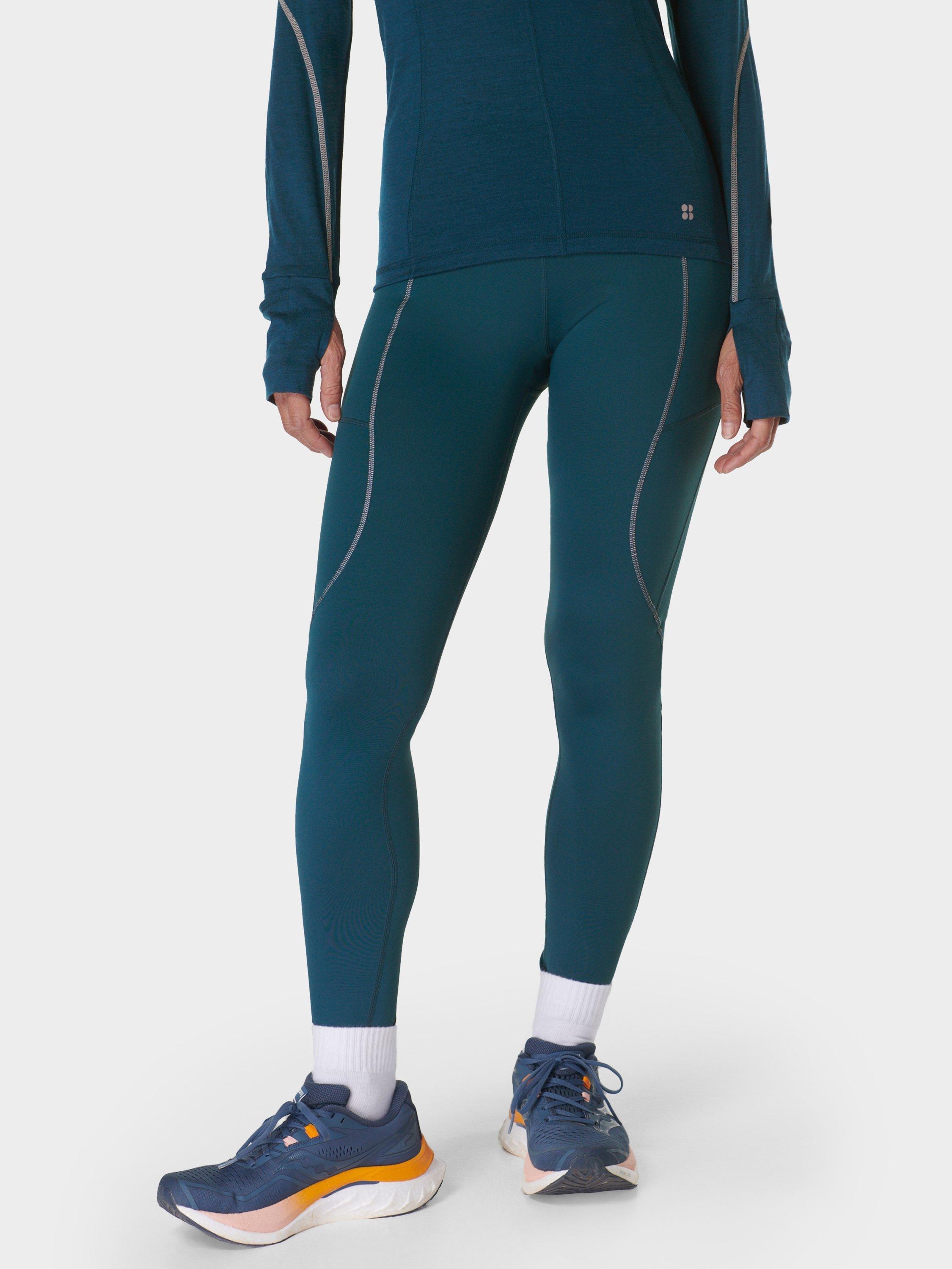 Sweaty Betty Winter Run Leggings Black Deep Green