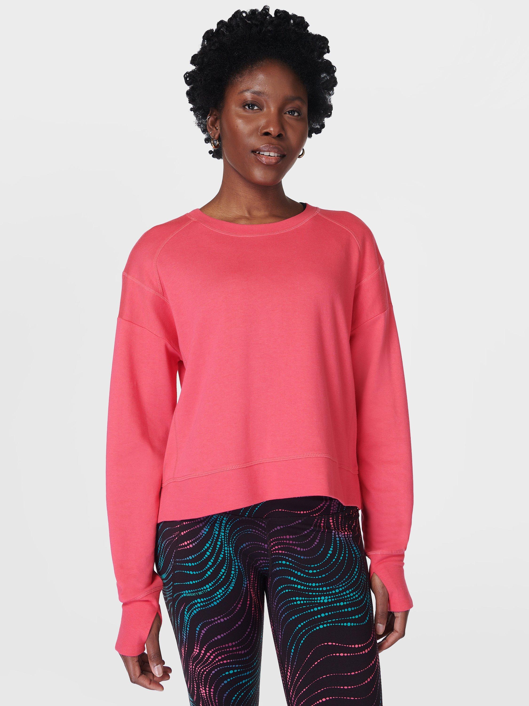 Sweaty Betty After Class Crop Organic Cotton Blend Sweatshirt, Sweet Pink