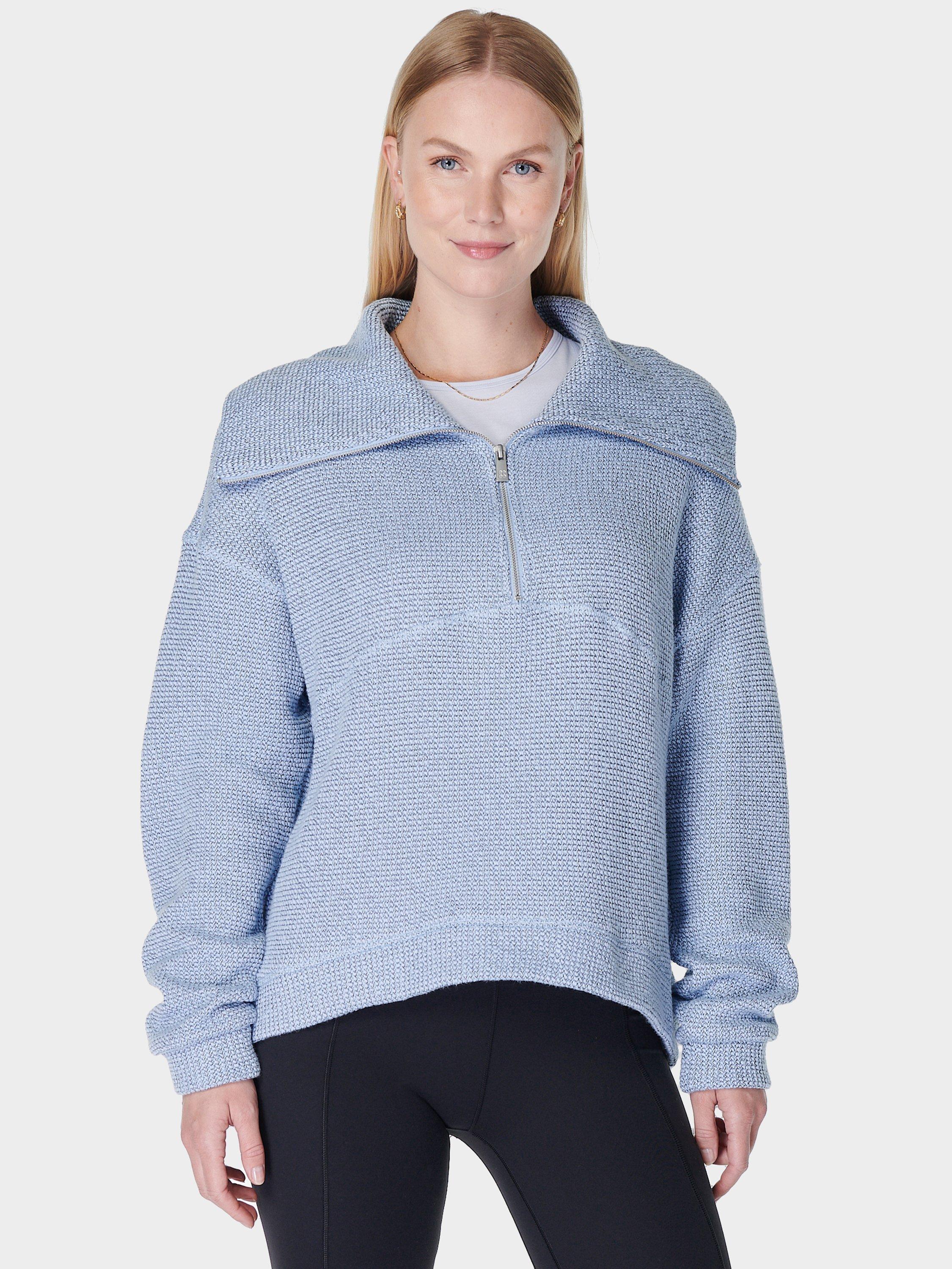 Sweaty Betty Restful Boucle 1/2 Zip Sweatshirt, Breeze Blue