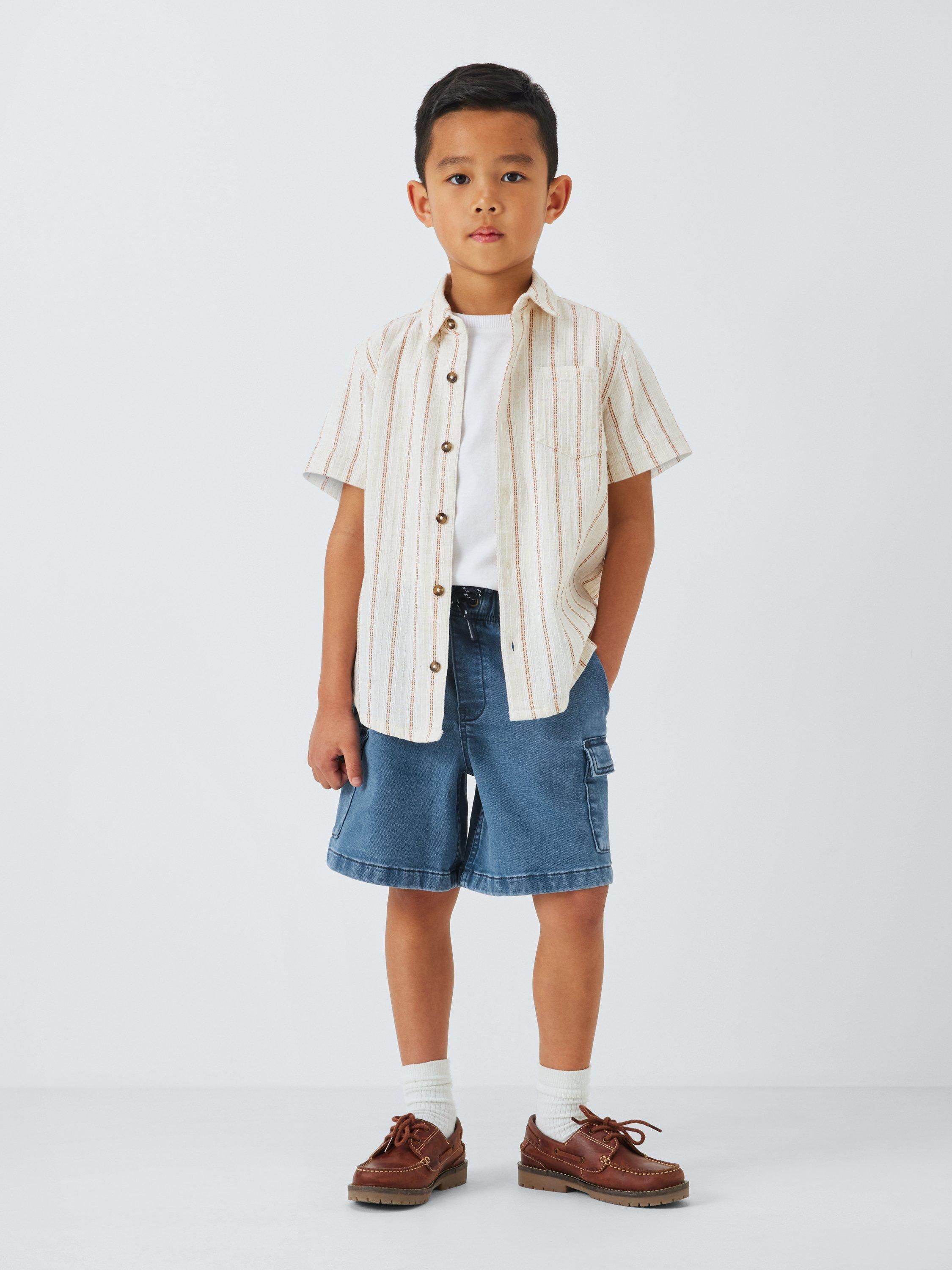 Product image 2 of 7, which shows John Lewis Kids' Cargo Pull On Denim Shorts, Blue Wash, 2 years