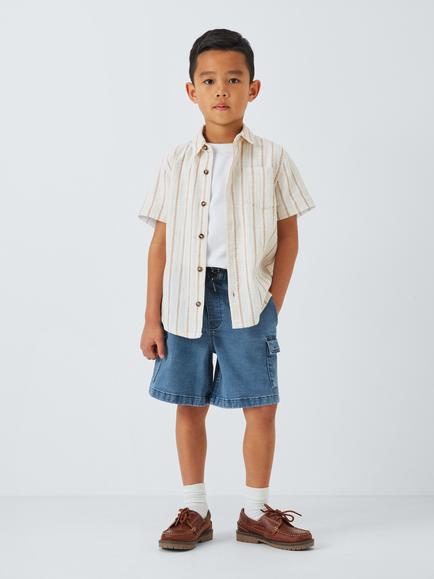 John Lewis Kids' Cargo Pull On Denim Shorts, Blue Wash - view 2, Blue Wash