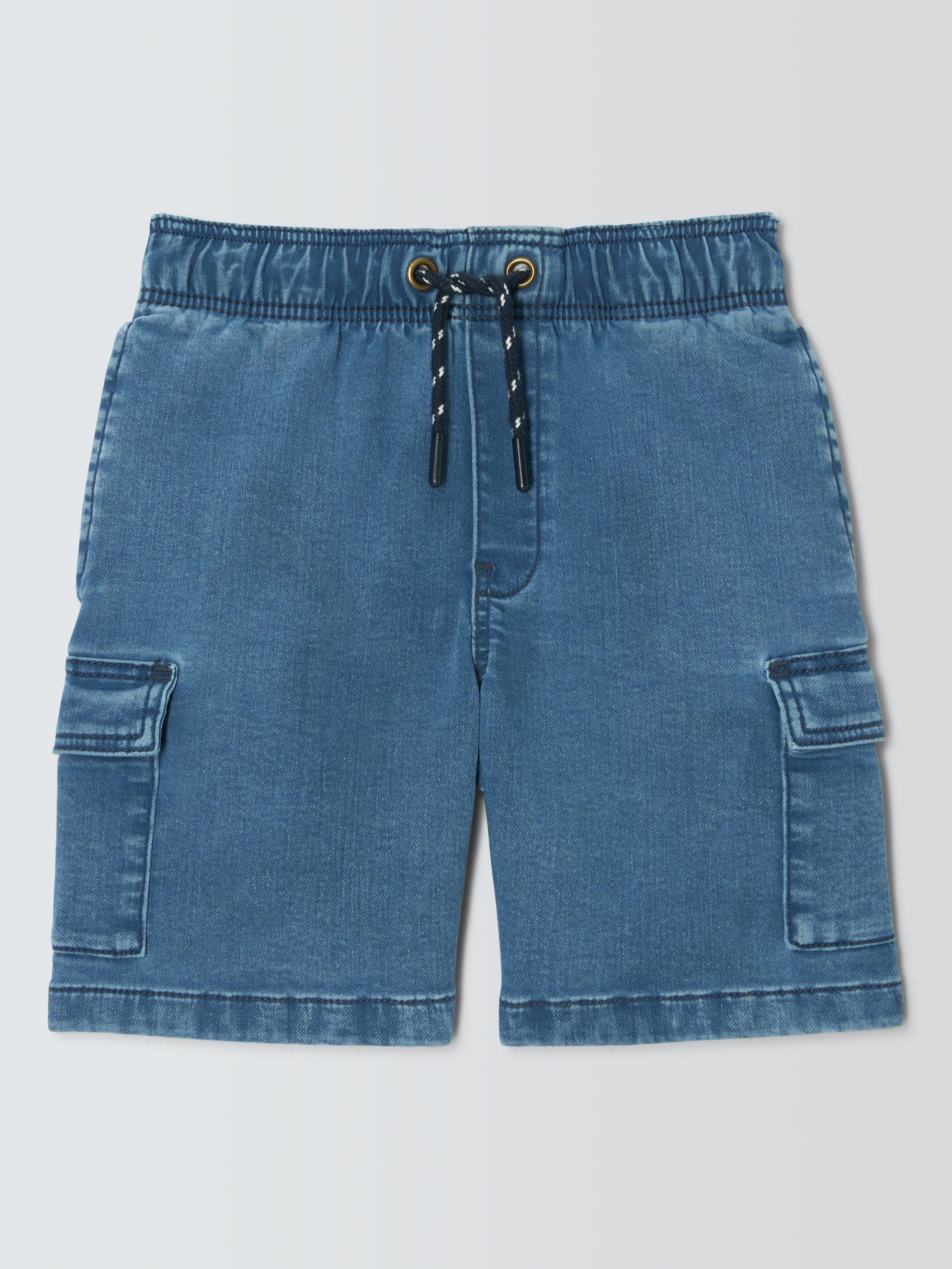 Product image 3 of 7, which shows John Lewis Kids' Cargo Pull On Denim Shorts, Blue Wash, 2 years