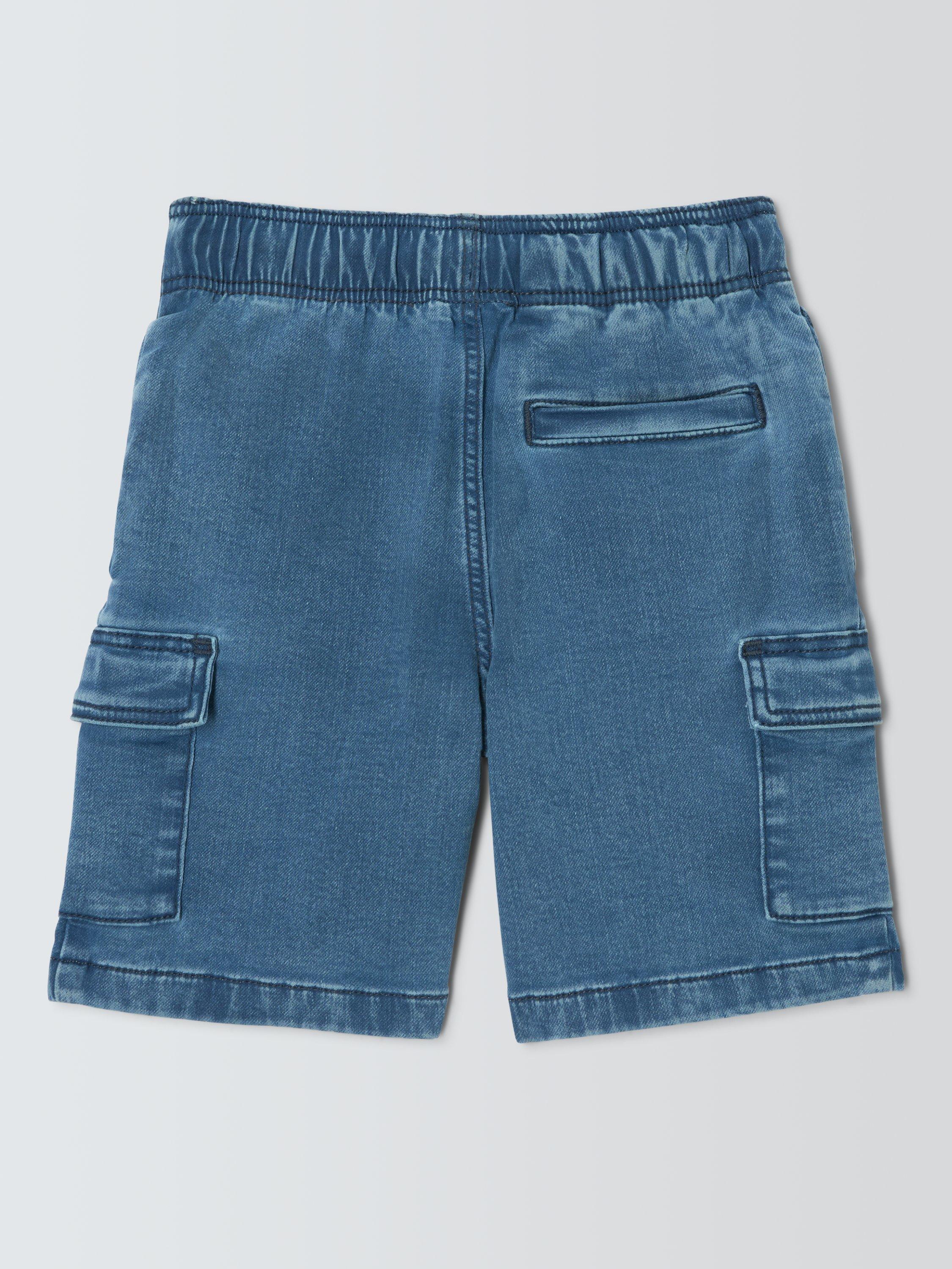 Product image 4 of 7, which shows John Lewis Kids' Cargo Pull On Denim Shorts, Blue Wash, 2 years