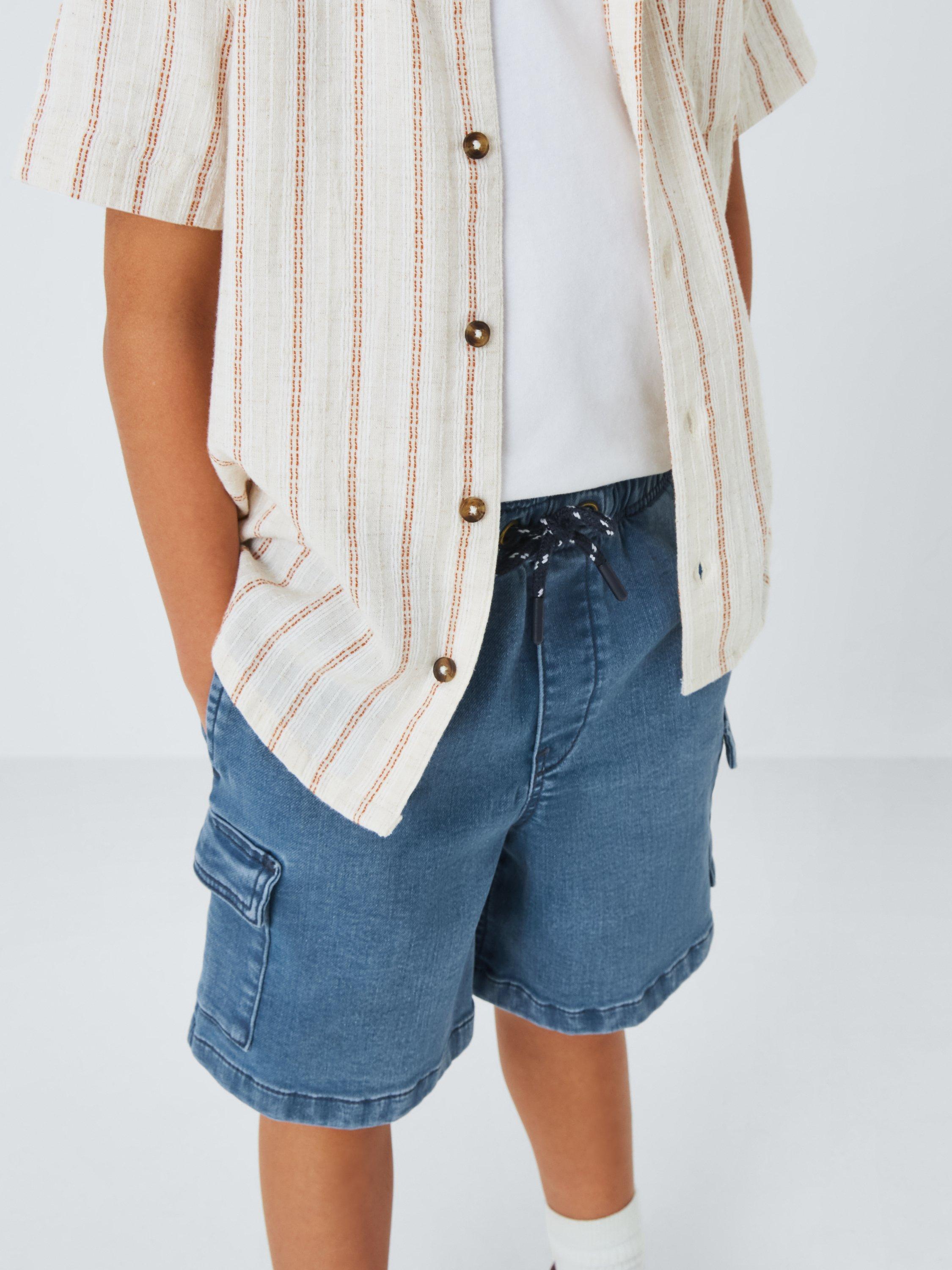 Product image 6 of 7, which shows John Lewis Kids' Cargo Pull On Denim Shorts, Blue Wash, 2 years