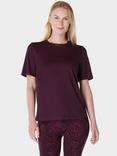 Sweaty Betty Essential Organic Cotton Blend Crew Neck T-Shirt, Midnight Cherry Purple