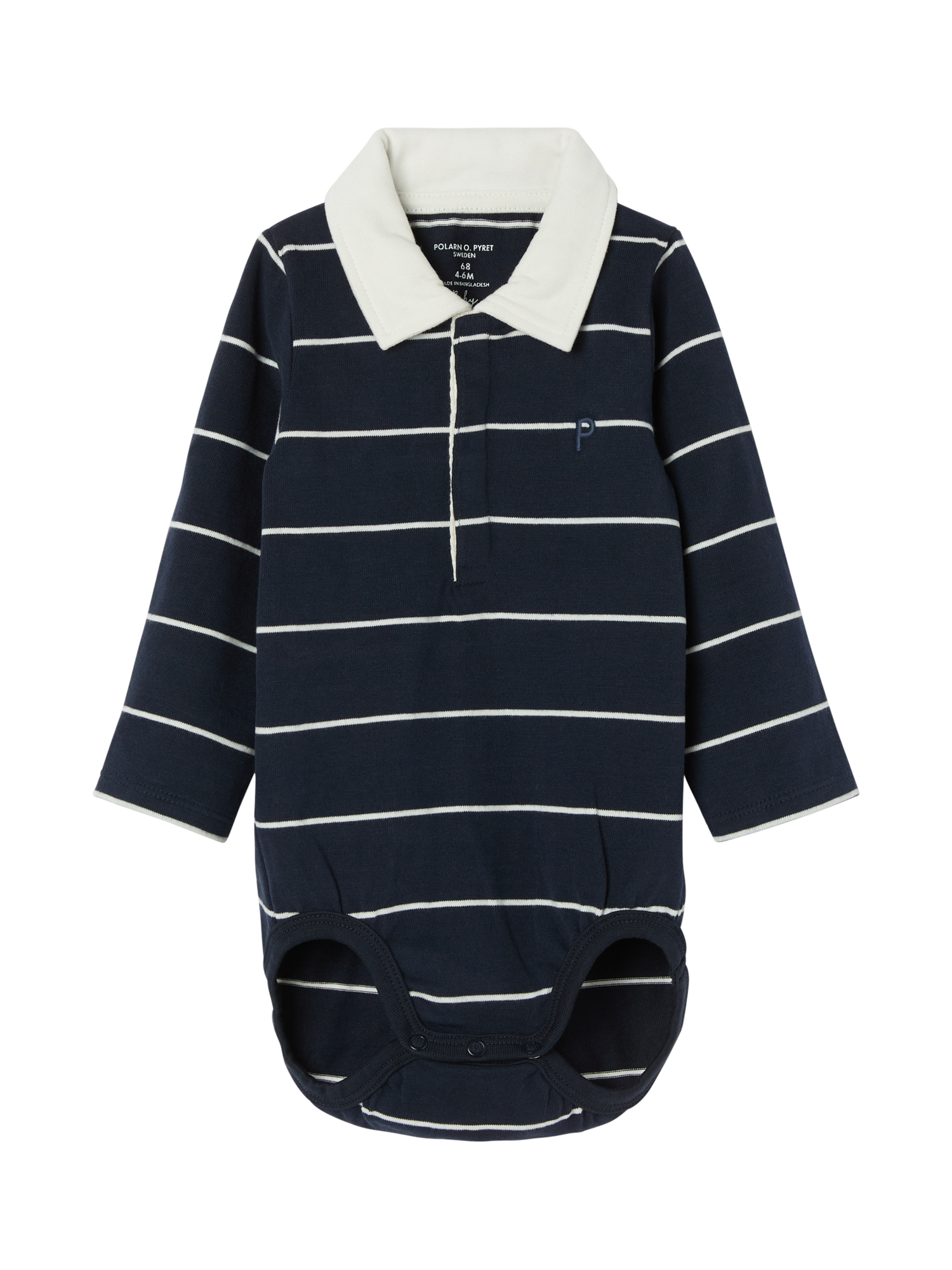 Polarn O. Pyret Baby Organic Cotton Stripe Rugby Bodysuit, Blue
