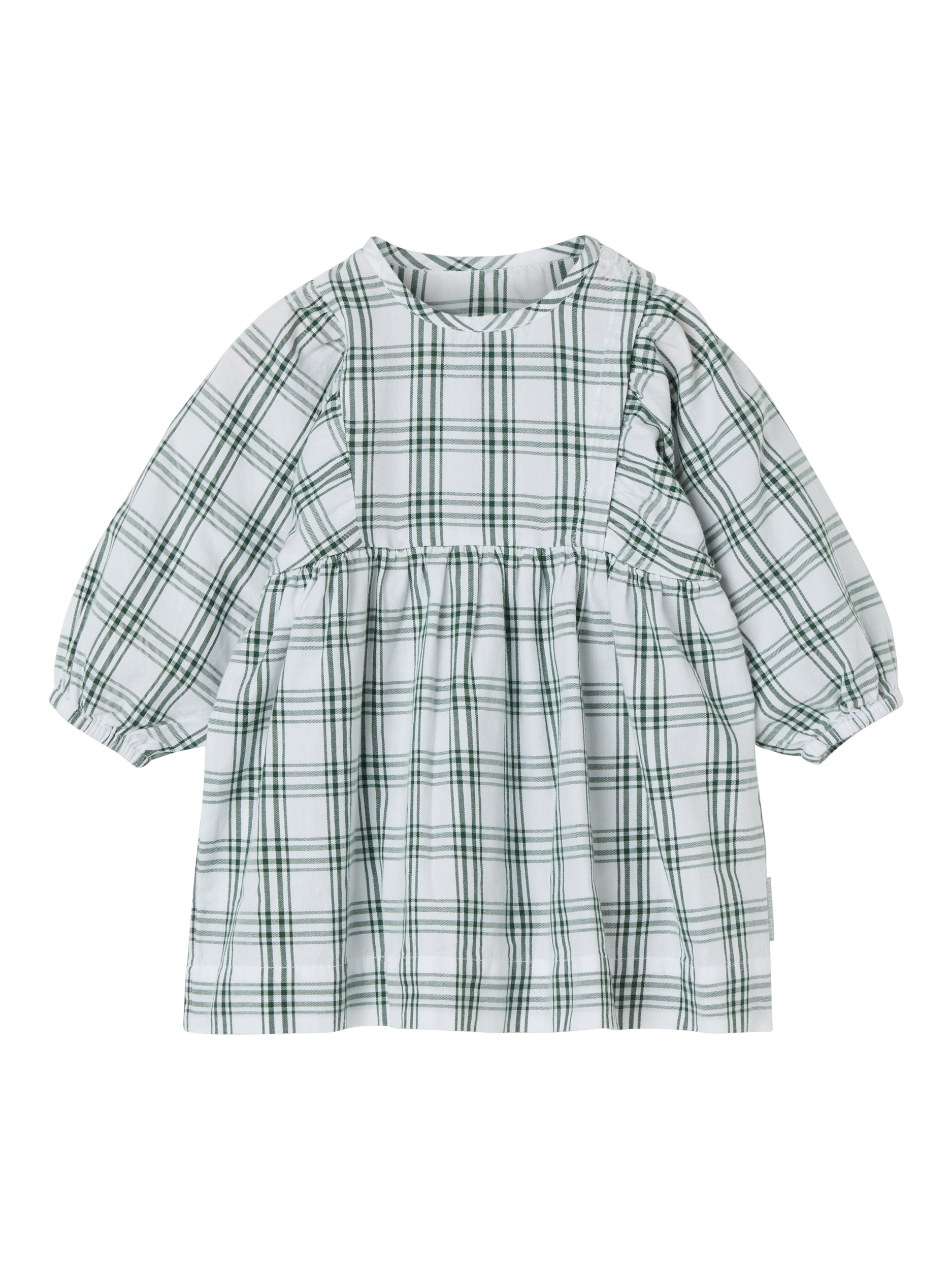 Polarn O. Pyret Baby Organic Cotton Check Fit & Flare Dress, Green