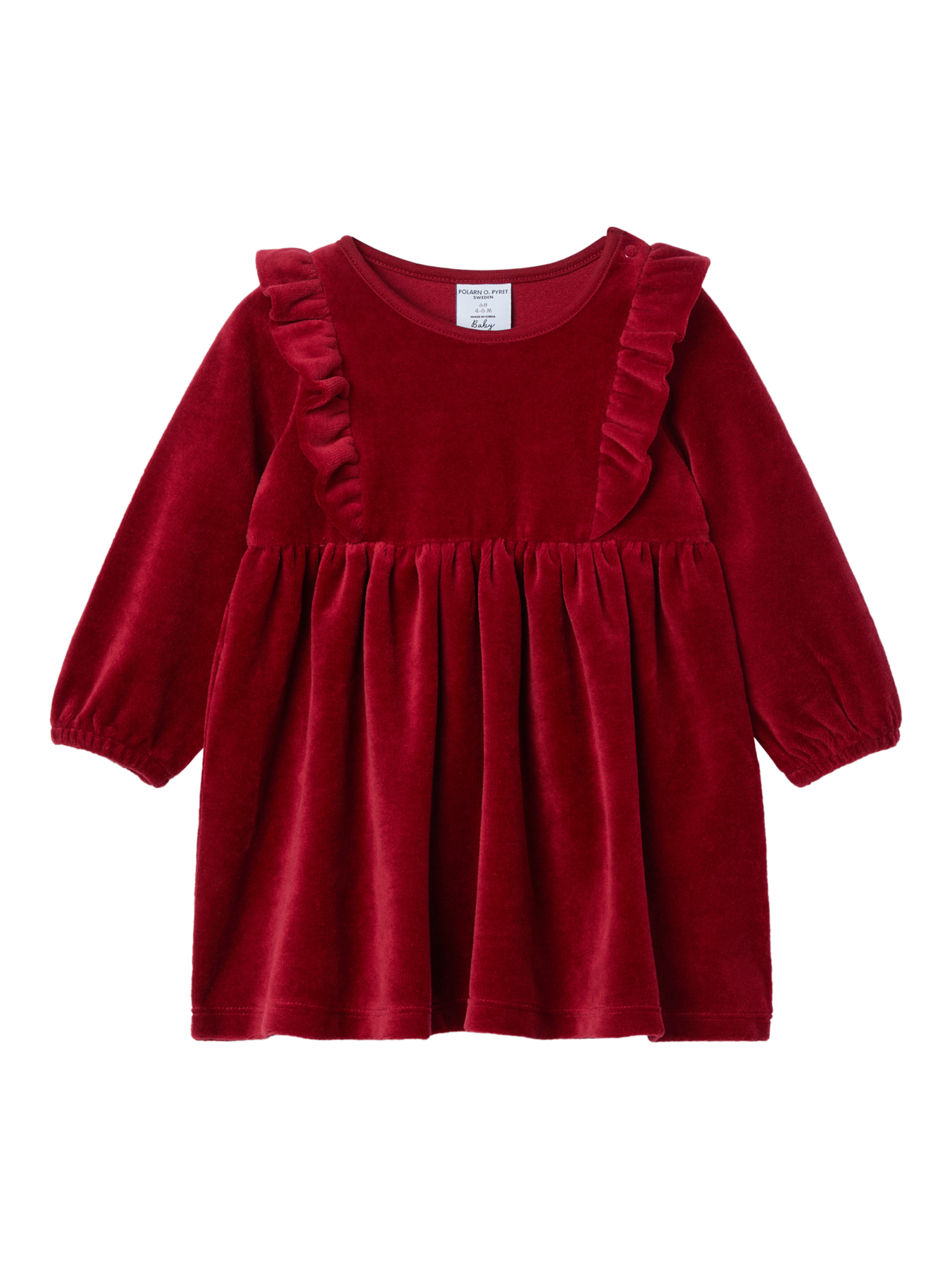 Polarn O. Pyret Baby Velour Long Sleeve Dress, Red