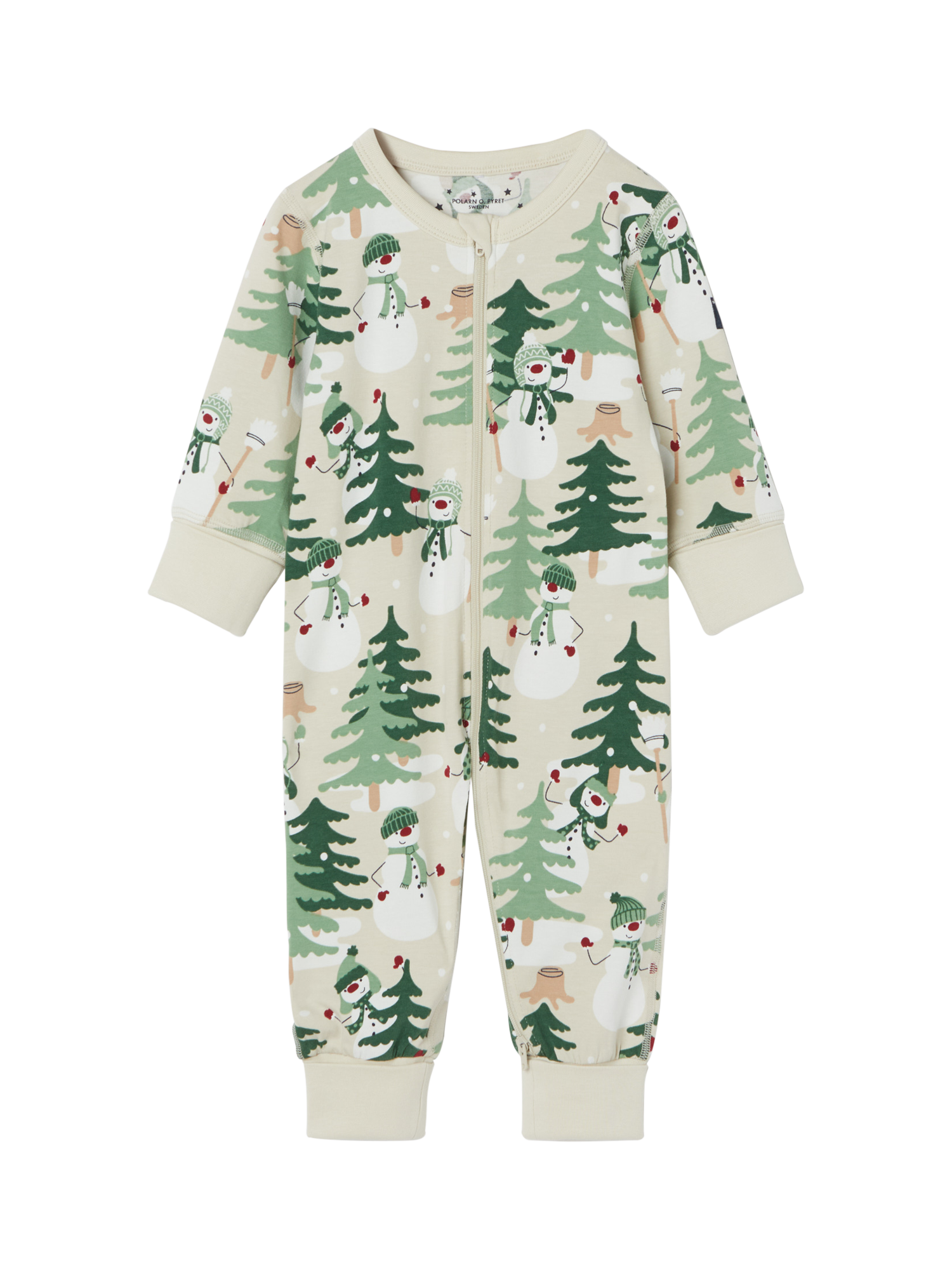 Polarn O. Pyret Baby Snowman Forest Print Sleepsuit, Natural/Multi